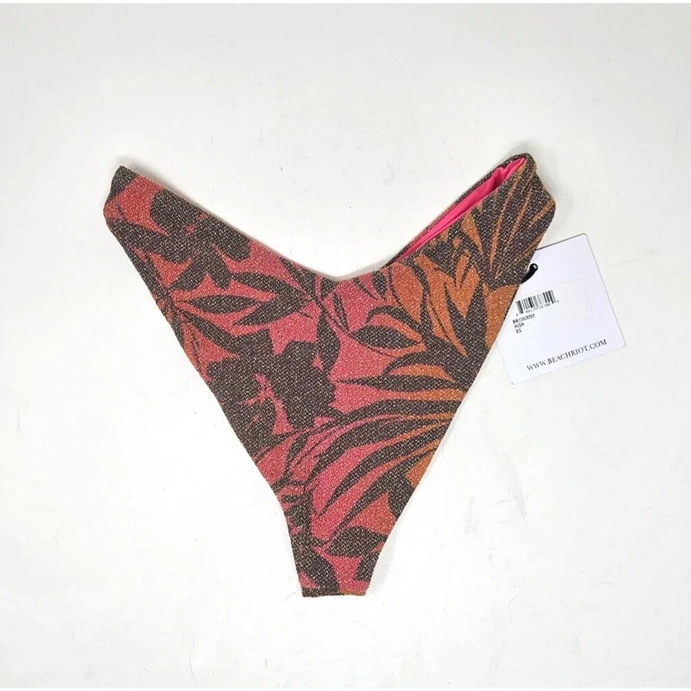 BEACH RIOT Vanessa Bikini Bottom XS Hibiscus Shine Swimsuit